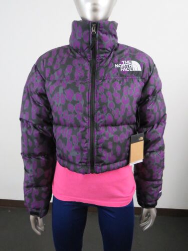 Womens The North Face Printed Nuptse Short Crop 700-Down Jacket - Purple  Leopard | eBay