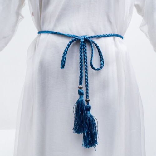 Women Braided Tassel Slim Self Tie Belt Jeans Dress Waistband Decor Cummerbund# - Afbeelding 1 van 37