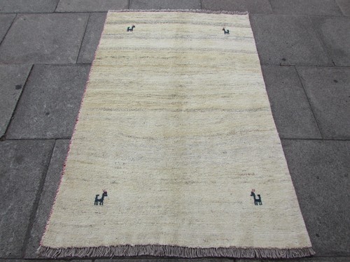 Vintage Traditional Tribal Hand Made Gabbe Oriental Cream Wool Rug 173x114cm