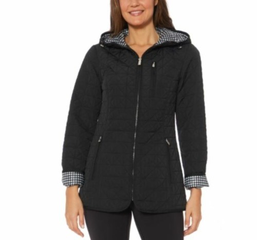 Jones New York Water-Resistant Hooded Quilted Jacket - Black - Size XL