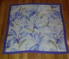 Adrienne Vittadini Violet Purple Irises Floral 100 Silk Square Scarf 34"