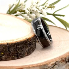 High Polished Beveled Edges Band 8mm Black & Silver Tungsten Christmas Gift Ring