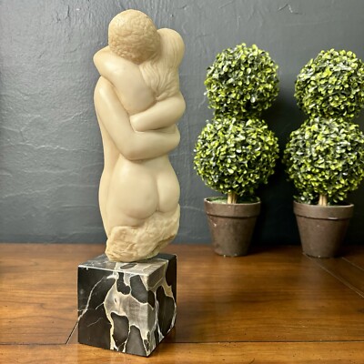 Vtg Lovers Embrace Couple Man & Woman Nude Figural Art Sculpture AMR Marble Base