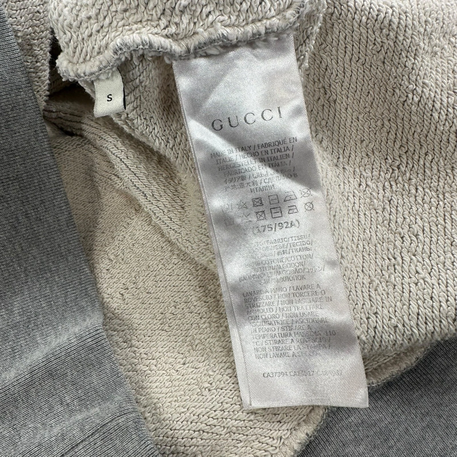 Felpa Gucci taglia S grigia disco logo blu stampa grafica coulisse cappuccio