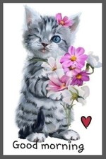 Good Morning Cat With Flowers Winking Heart Love Start Your Day With Love MAGNET