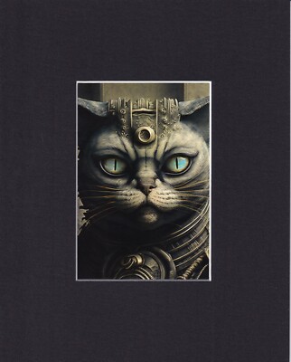 8X10'' Matted Print Art Picture Cyber Cat, Punk Heavy Metal Science Fiction