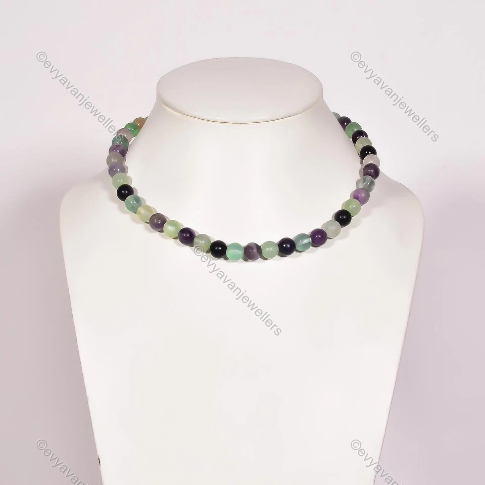 Collar ajustable con cuentas de plata de ley 925 con piedras preciosas de fluorita múltiple para niñas Foto 2 de 4