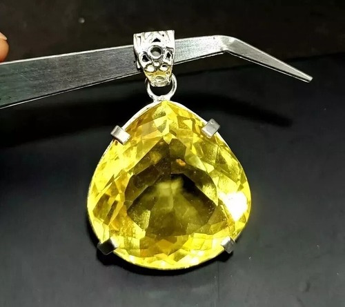 Natürlicher 98,00 ct gelber Citrin Birnenschliff 925 massiv Silber Anhänger Edelstein - Bild 6 von 6