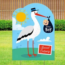 Baby Shower It's a Boy Yard Decoration Stork Special Delivery Plastic 17x23"