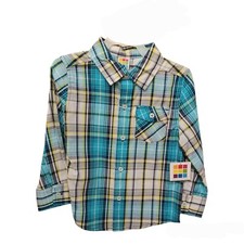 Healthtex Shirt 3T Boys Button Front Plaid Blues Dress Casual CLEARANCE 