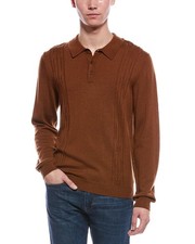Bruno Magli Cable Front Merino Wool Polo Sweater Men's