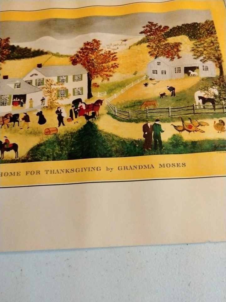 Bonito arte popular impresiones litográficas a color de la abuela Moisés 17" X 22" 1953 Foto 2 de 4
