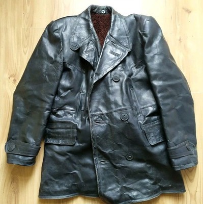 Vintage Soviet Military Uniform Leather jacket Navy Officer USSR