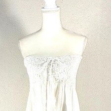 Mango Reef White Cotton Strapless Crochet Lace High Low Gauze Midi Dress Small