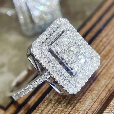 3Ct Lab Created Diamond Certified Cluster Engagement Ring 14K White Gold Plated