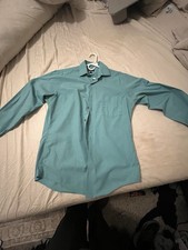 Arrow Fitted Wrinkle Free Teal Blue Long Sleeve Shirt Size 15 1/2 34/35 Poplin