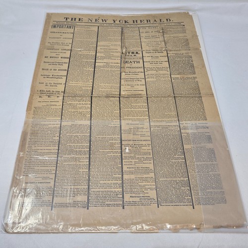 THE NEW YORK HERALD APRIL 15, 1865 NEWSPAPER ASSASSINATION OF PRESIDENT LINCOLN