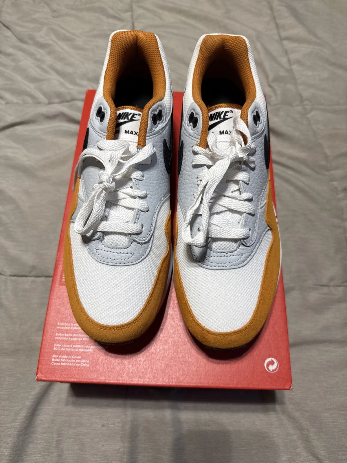 Nike Air Max 1 Men's Running Shoes White/Black/Monarch Orange, Size 9