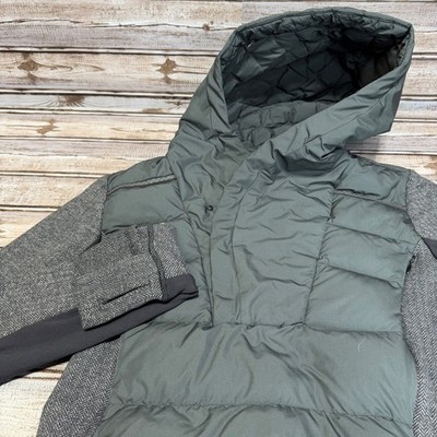 Lululemon Fluff Off Hoodie Snaps Pouch Womens Gray Herringbone Puffer Jacket
