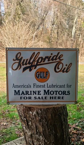 Gulfpride Marine Motor oil Gulf vintage gas pump porcelain sign