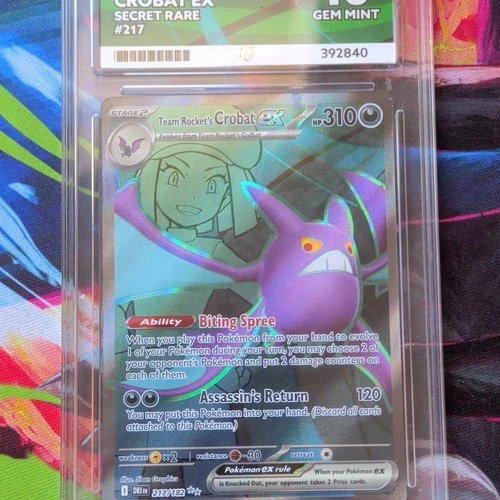 Ace Grading 10 Team Rocket's Crobat ex 217/182 Secret Rare Holo 2025