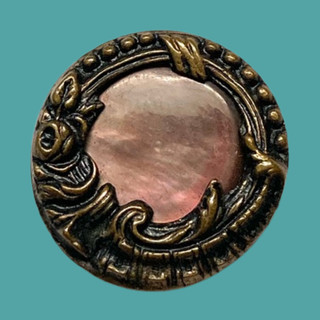 Unique Shank on this Antique Art Nouveau Metal Button w Iridescent Smoky Pearl