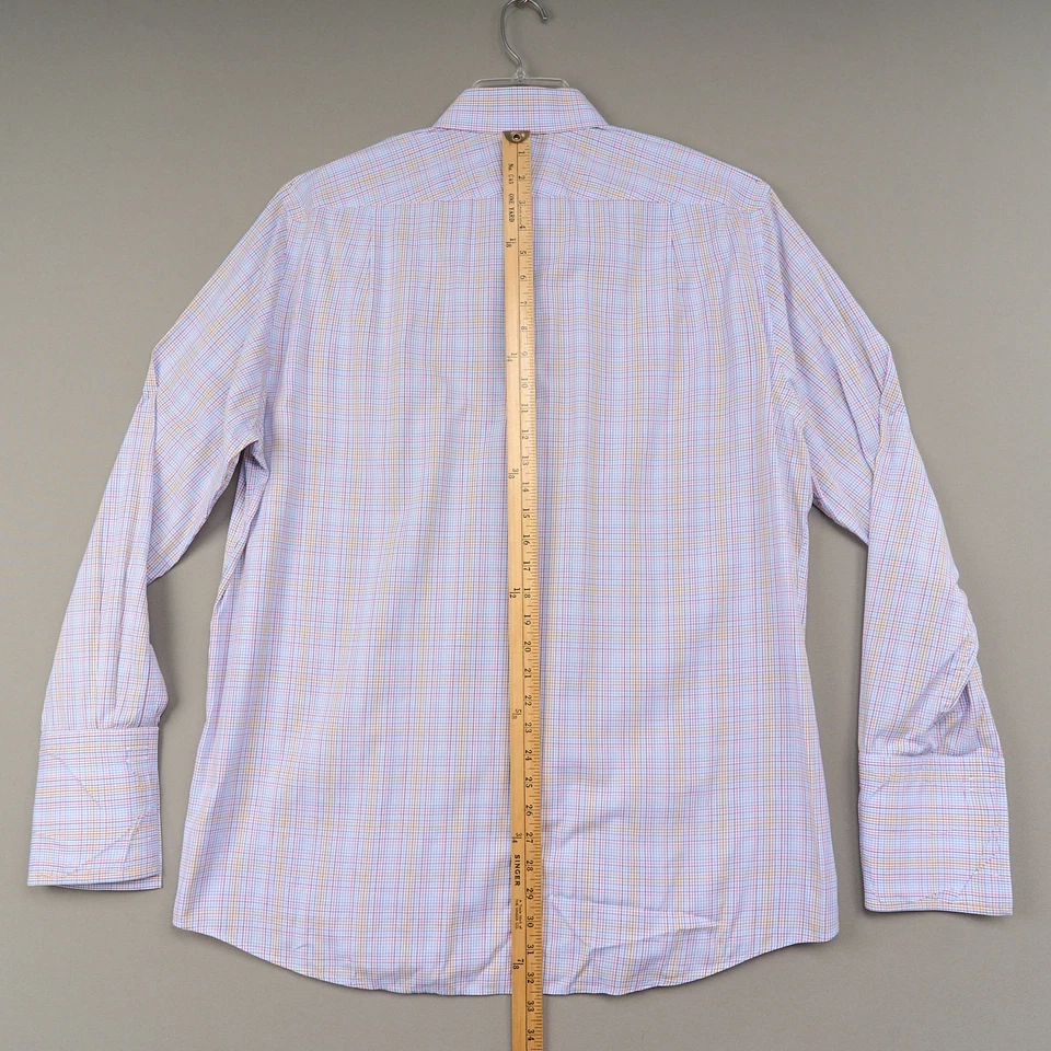 Charlets Tywhitt Dress Shirt 17.5 36 Colorful Check Slim Fit French Cuff Spread - Image 3 of 4