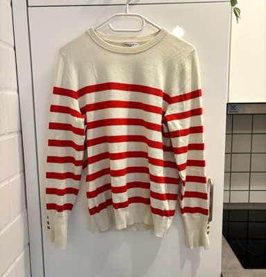 Marks & Spencer Damen Strickpullover gestreift Weiß/Rot Rundhals Langarm S