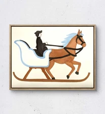 BirkeloART 12x9 Sleigh Ride Minimalist Original Mixed Media Paper Wall Art