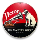 VICTOR - VINTAGE ANDE ROONEY PORCELAIN ENAMELED ADVERTISING SIGN - 11" DIA