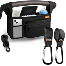 Baby Stroller Essential Kit: Organizer Bag, Carabiner Clips, Phone