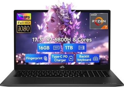 NIMO 17.3'' Gaming Laptop 16GB DDR5 RAM 1TB SSD 8 Cores AMD Ryzen 7 6800H win11 P