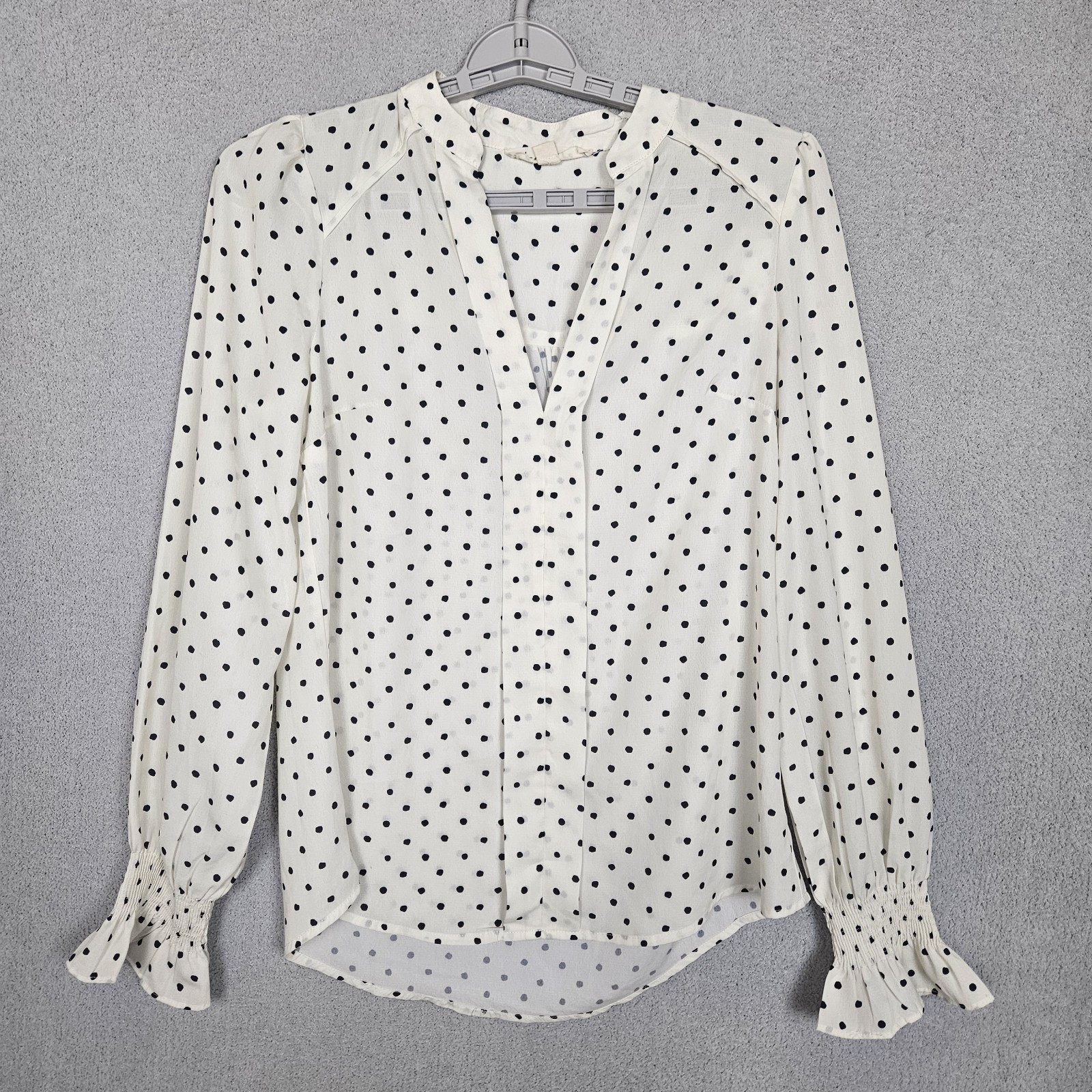 Love & Vine Blouse Women's S Polka Dot Long Sleeve V Neck Elastic Cuff Polyester