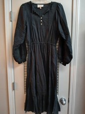 Cleobella Turner Midi Dress Black Size Small Long Sleeve Drawsting Waist Boho