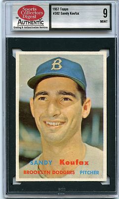 1957 Topps #302 Sandy Koufax SCD 9 Mint cross PSA 9 sold $44k &$78