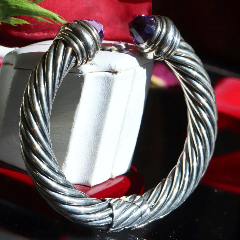 David Yurman Pulsera Plata 925 Amatista Clásica 7" Cable Brazalete 53.65g N3395 Foto 3 de 4