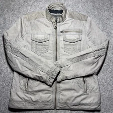 BKE Men Motorcycle Bomer Biker Jacket L Gray Sherpa Lined Full Zip