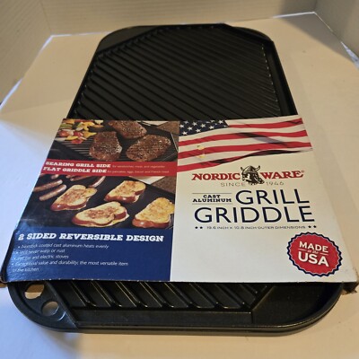 NORDIC WARE Cast Aluminum Reversible 2 Burner Grill Griddle New Gas Or Electric
