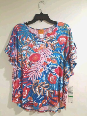 Ruby Rd. Petite Large Woman's Pink/blue Floral Blouse New With Tags
