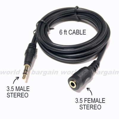 6 ft EXTENSION Cable Wire 3.5mm STEREO Male-Female Jack Mp3 IPod Audio Out BLACK