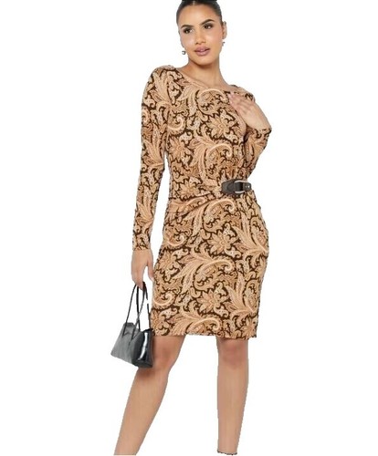 Lauren By Ralph Lauren Women's Brown Snake Print Pleated Knee Length Dress  Sz 14 | eBay