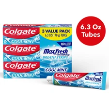 Colgate Max Fresh Toothpaste, Whitening Toothpaste with Mini Breath Strips, Cool