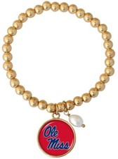 Ole Miss Rebels Diana Gold and Pearl Stretch Bead Bracelet Jewelry Red Blue