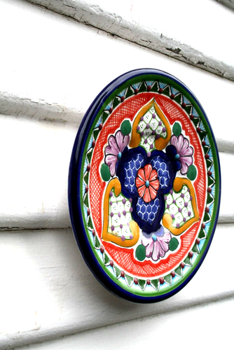 Vintage Hand Painted Handmade Terra Cotta Plate Multi-Colored - Picture 2 of 12