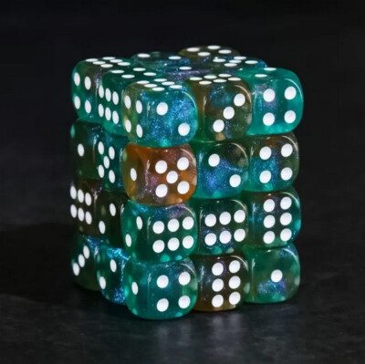 NEW Dice Cube Set of 36 D6 (12mm) - Glisten Tranquil World  (Greens)