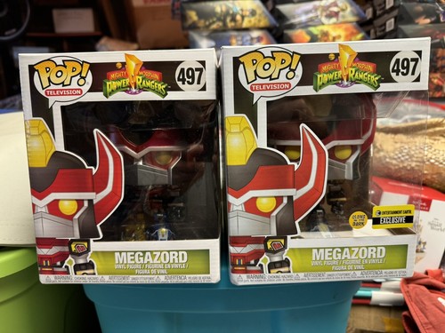 Funko POP! MMPR 6" Megazord #497 Lot of 2 Figures Basic & GITD Exclusive NEU