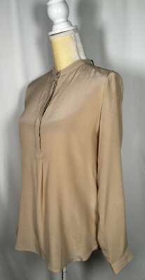 MARELLA Monochrome Womens Blouse Shirt Top Size 4 100% Silk  Button Beige $285