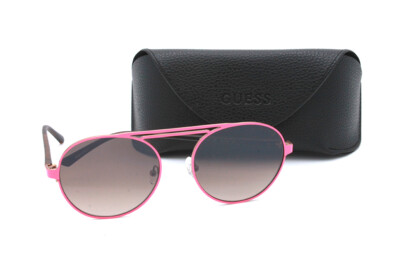 Guess GU3028 73F Hot Pink & Tortoise Round Sunglasses w/ Gradient Brown Lenses