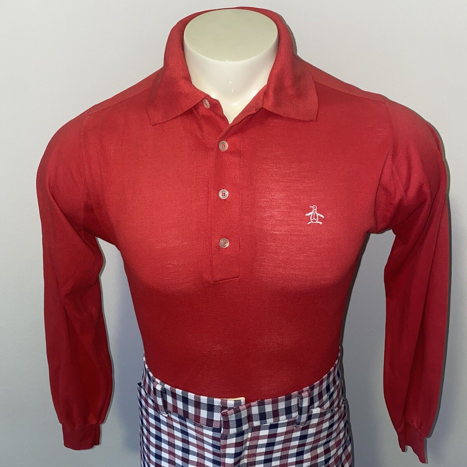 Vtg 60s 70s Penguin Shirt GRAND SLAM Munsingwear Long Sleeve Red Mod Mens  MEDIUM