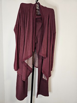 BCG Two Piece Long Sleeve Open Front Compfy Fleece Set - Plum - SM Bottom M Top